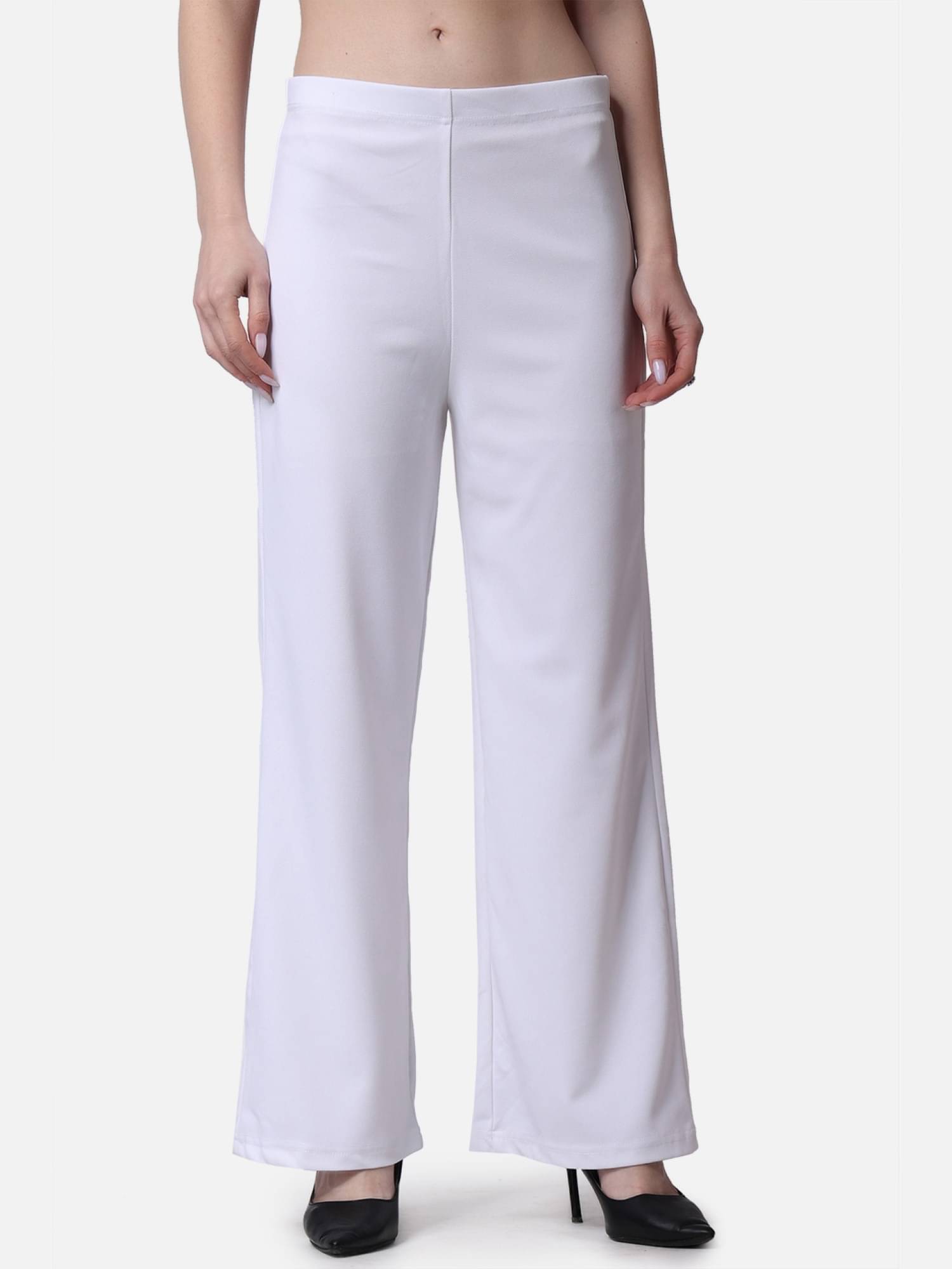     			POPWINGS White Polyester Flared Women's Casual Pants ( Pack of 1 )