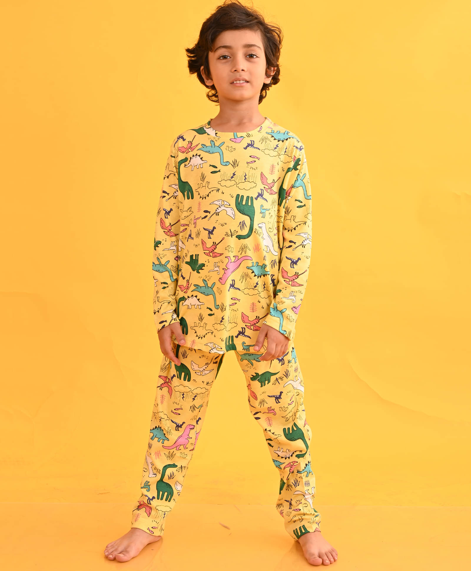     			ANTHRILO Pack of 1 Boys 100% Cotton Nightsuit Set ( Yellow )