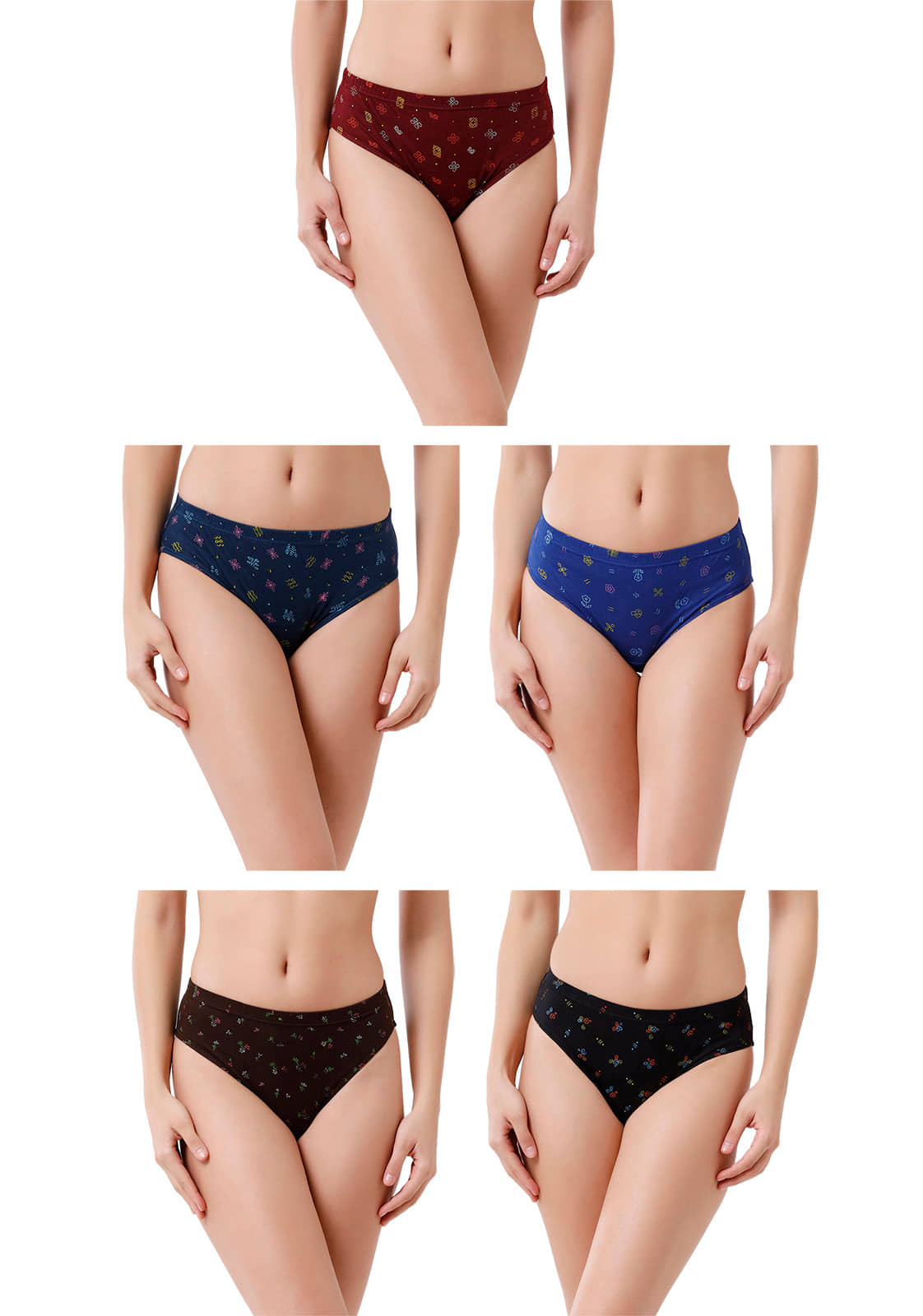 Rupa Jon Multicolor Cotton Printed Women's Briefs ( Pack of 5 )