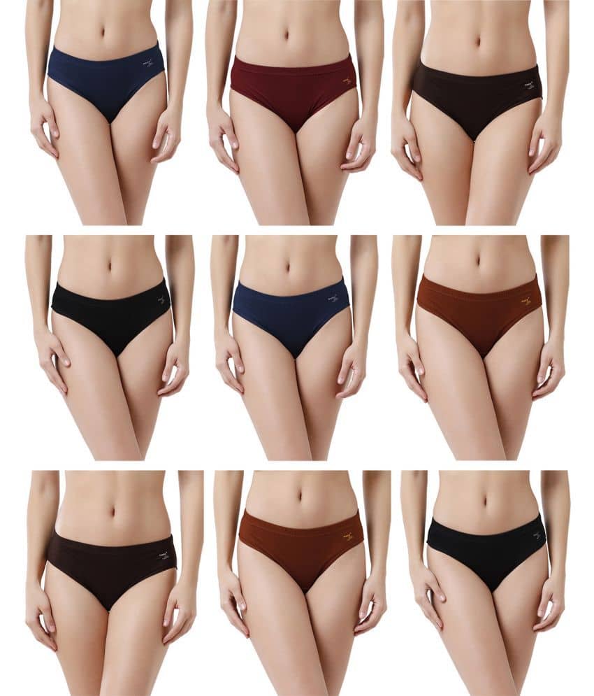 Rupa Jon Multicolor Cotton Solid Women's Briefs ( Pack of 9 )