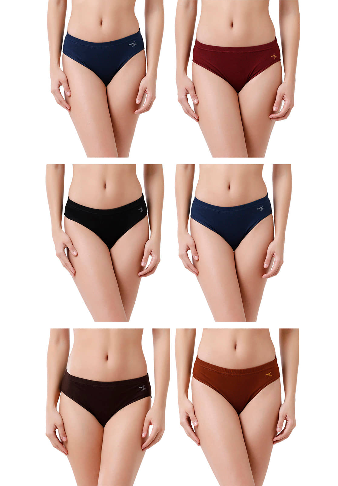 Rupa Jon Multicolor Cotton Solid Women's Briefs ( Pack of 6 )