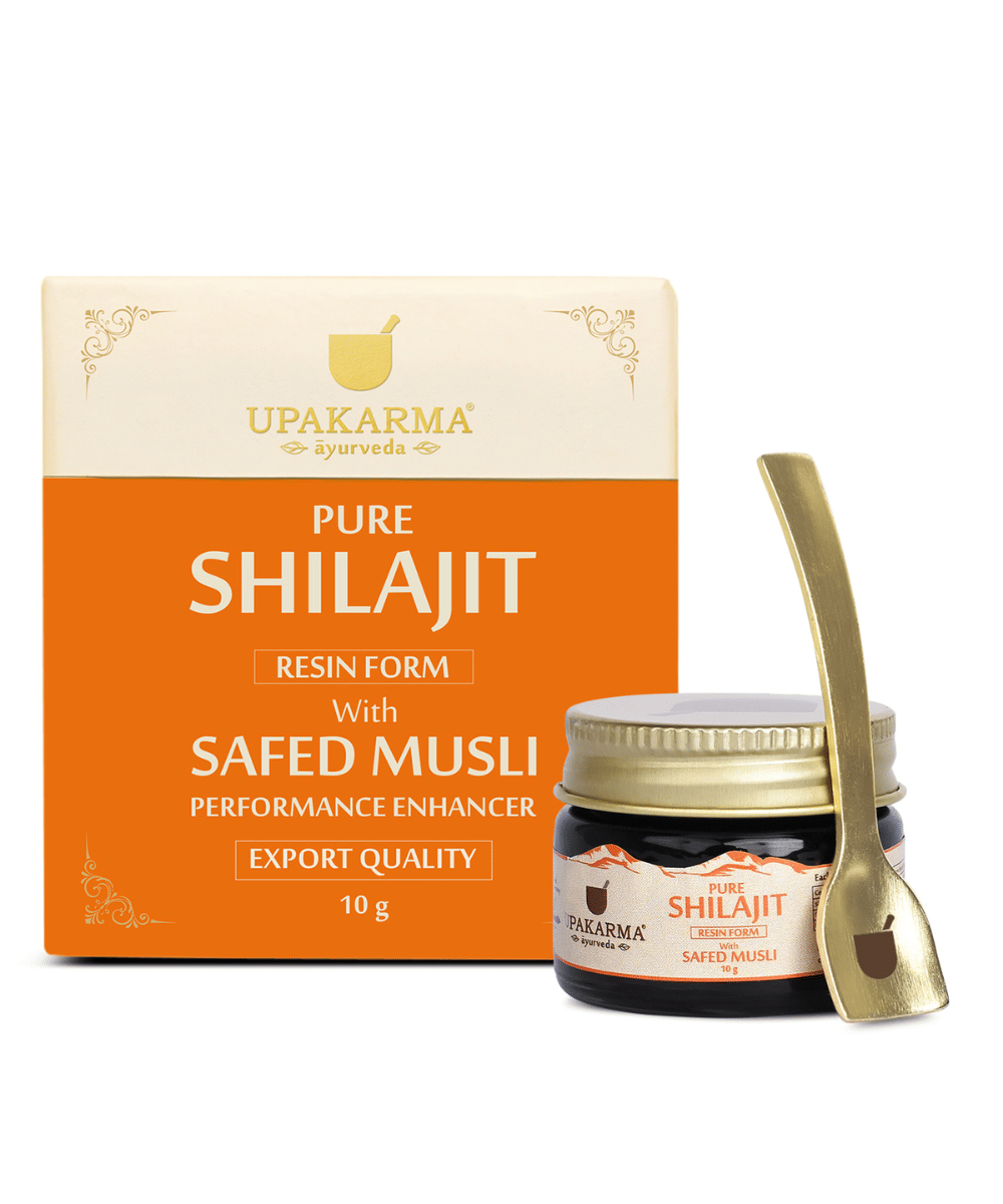     			UPAKARMA 100% Pure & Original Shilajit/Shilajeet Resin Form with Safed Musli to Improve Performance, Power, Stamina, Endurance, Strength and Overall Wellbeing - 10g