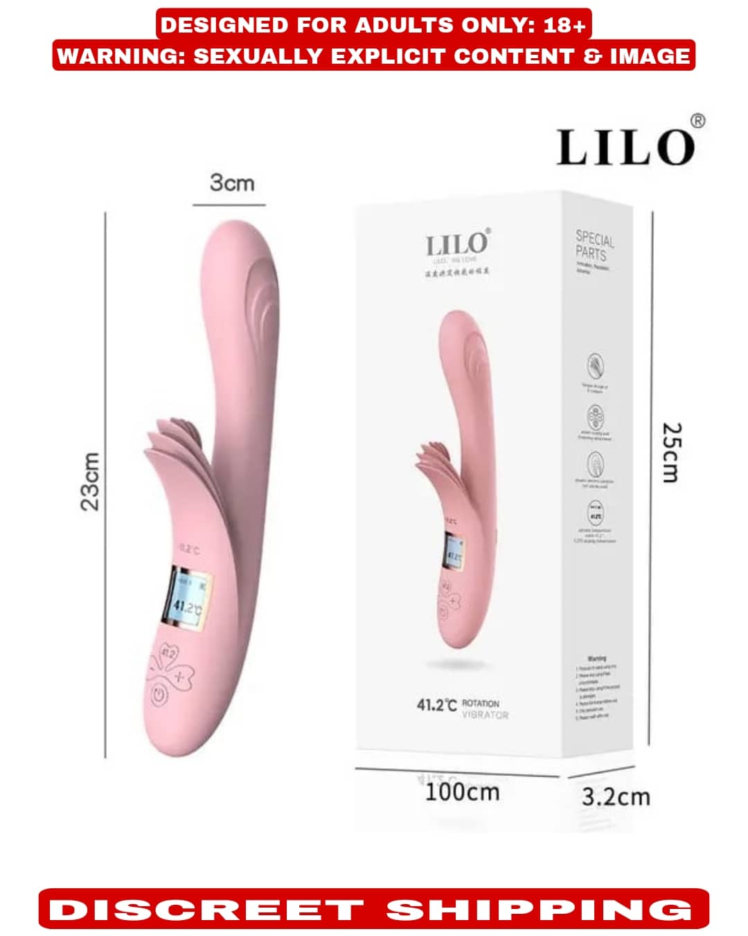 41.2°C  PREMIUM QUALITY 10 SPEED VIBARTION USB RECHARGEABLE DUAL MOTOR WITH LED SCREEN HEATING VIBRATOR  FOR WOMEN