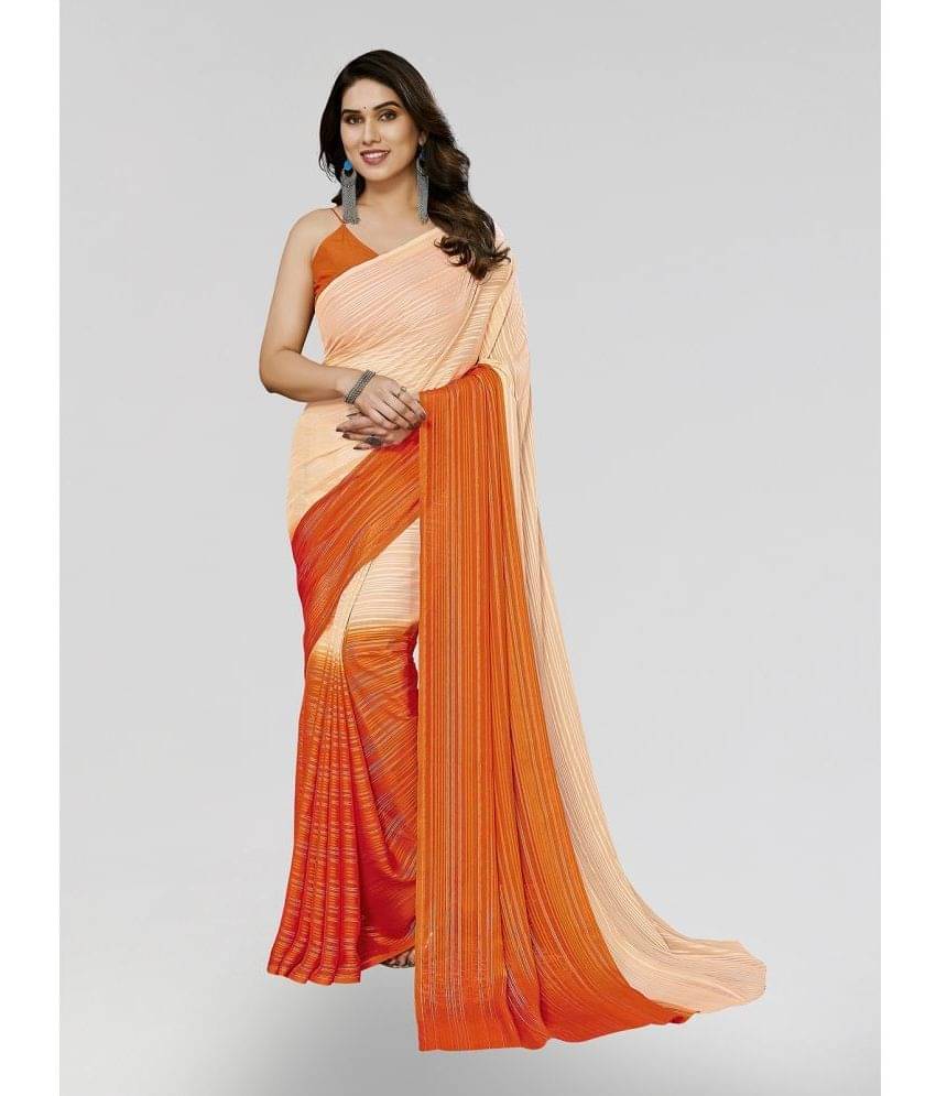 ANAND SAREES Satin Striped Saree With Unstitched Blouse Piece ( Orange ) ANAND SAREES Satin Striped Saree With Unstitched Blouse Piece ( Orange )
