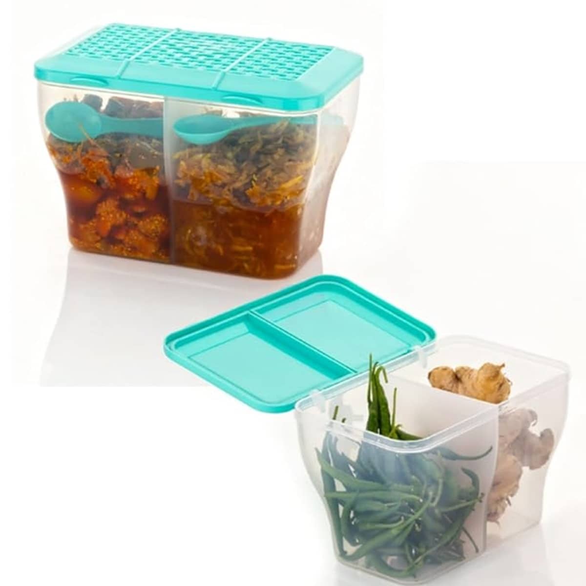 Analog Kitchenware Dal/Masala/Vegetable Plastic Sea Green Pickle Container ( Set of 2 )
