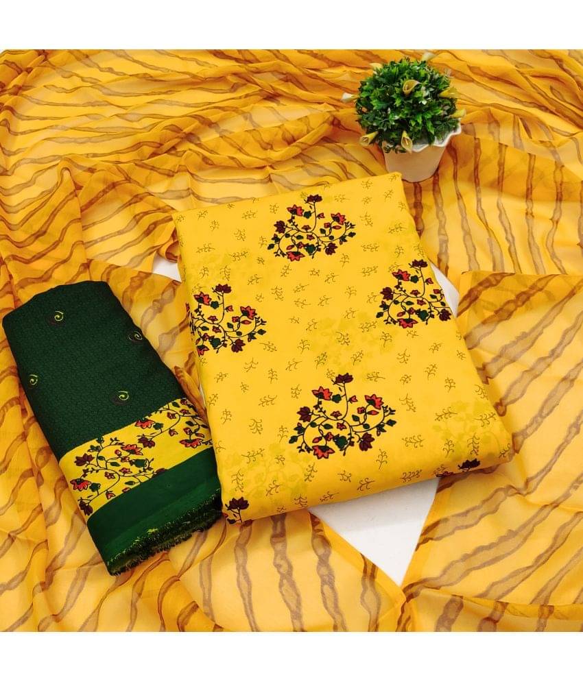     			Anand Unstitched Crepe Printed Dress Material - Yellow ( Pack of 1 )