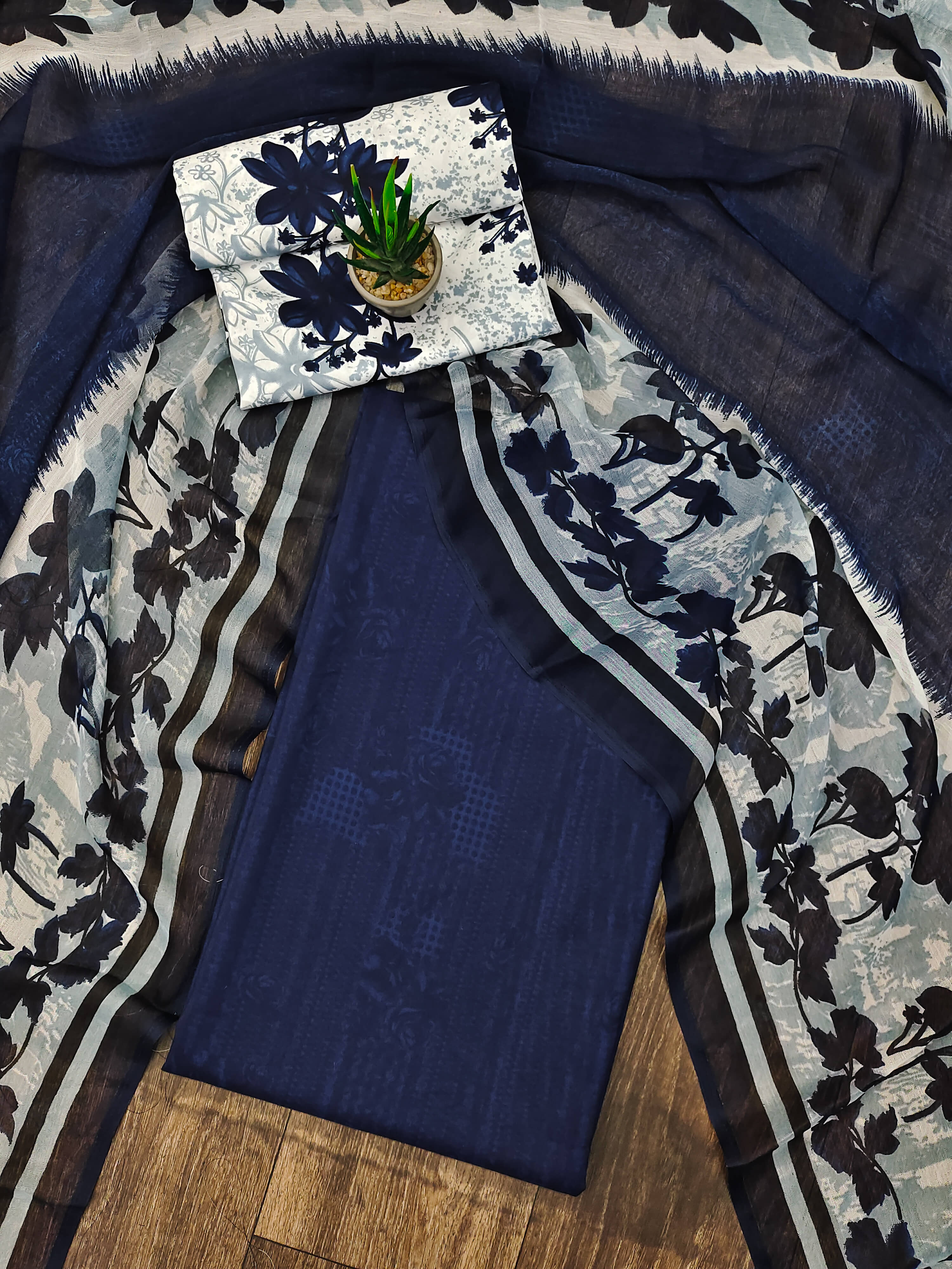Anand Unstitched Crepe Printed Dress Material - Navy Blue ( Pack of 1 ) - Unstitched Fabrics | Buy online on ZillyBuy