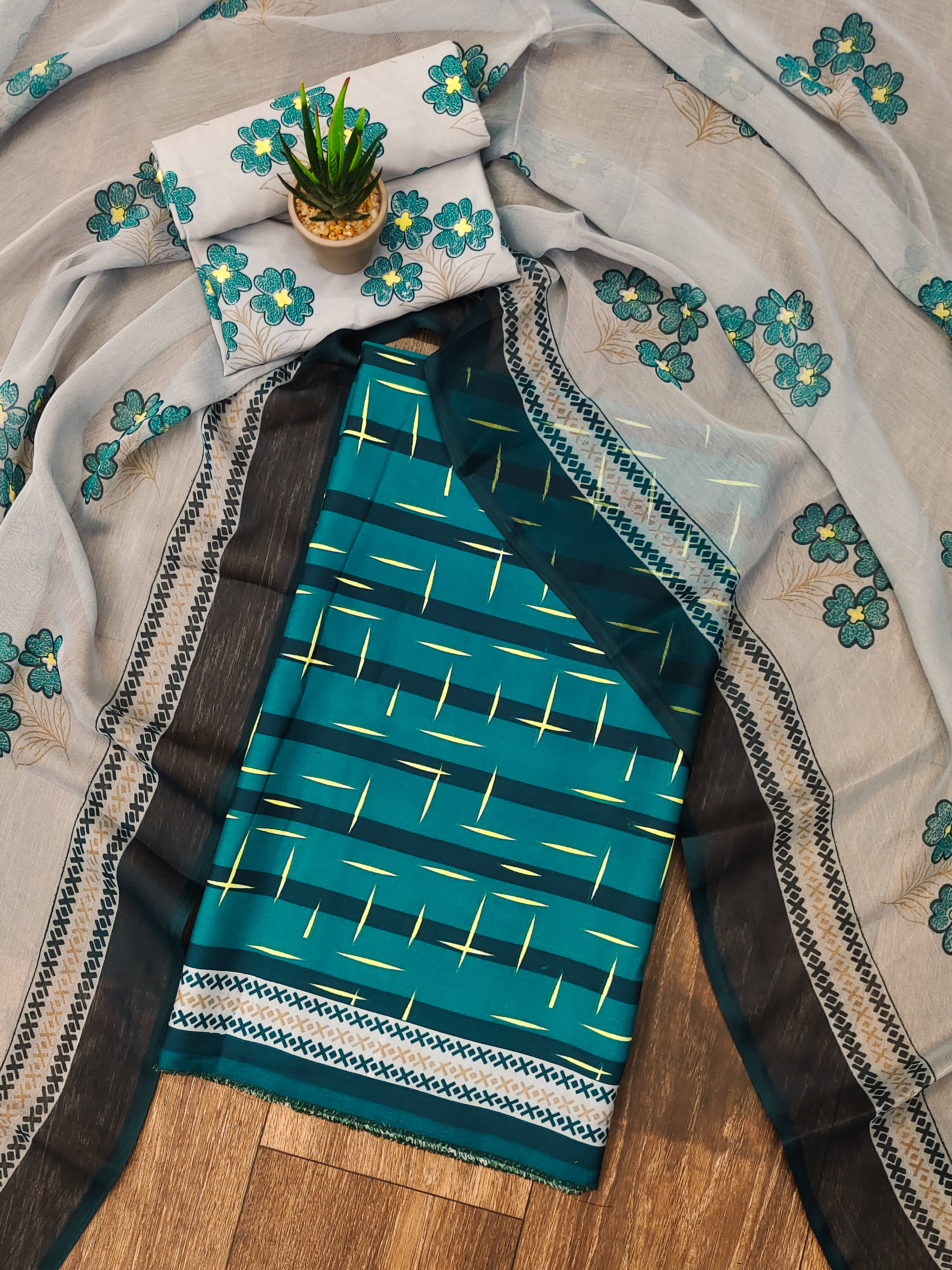 Anand Unstitched Crepe Printed Dress Material - Teal ( Pack of 1 ) - Unstitched Fabrics | Buy online on ZillyBuy