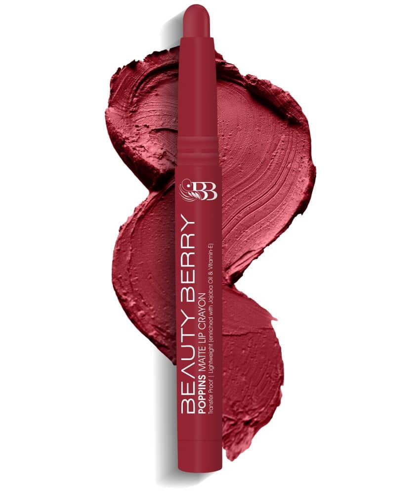 Beauty Berry Poppins Matte Lip Crayon Lipstick for Women 3g, Red Aurora (Shade - 05)