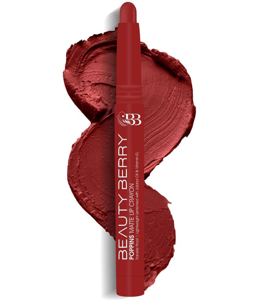 Beauty Berry Poppins Matte Lip Crayon Lipstick for Women 3g, Red Aurora (Shade - 05)