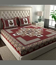 CLOTHOLOGY Cotton 1 Double Bedsheet with 2 Pillow Covers ( Maroon )