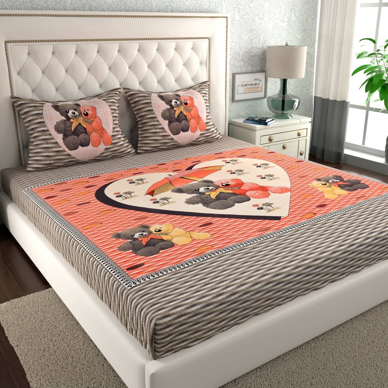     			CLOTHOLOGY Cotton 1 Double Bedsheet with 2 Pillow Covers ( Grey )