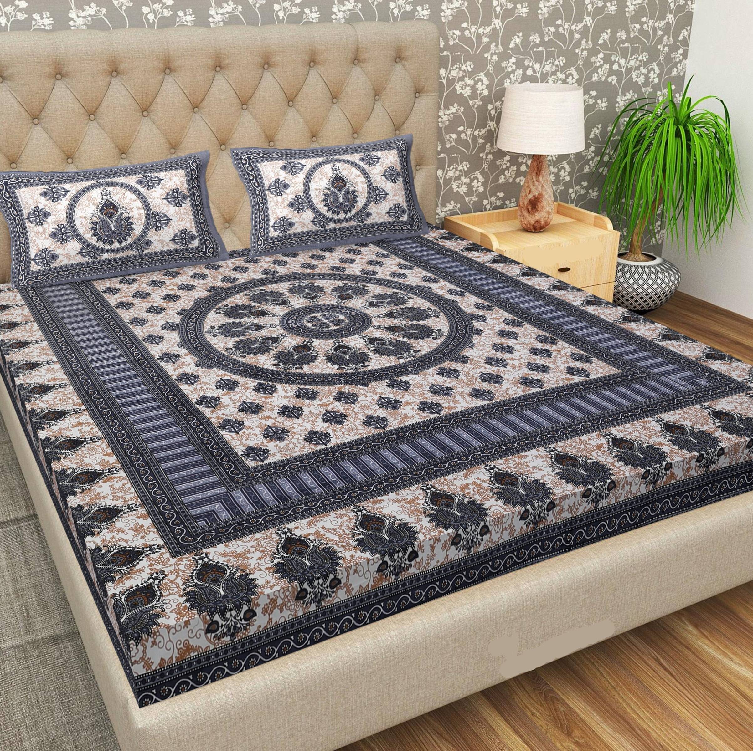     			CLOTHOLOGY Cotton 1 Double Bedsheet with 2 Pillow Covers ( Dark Blue )