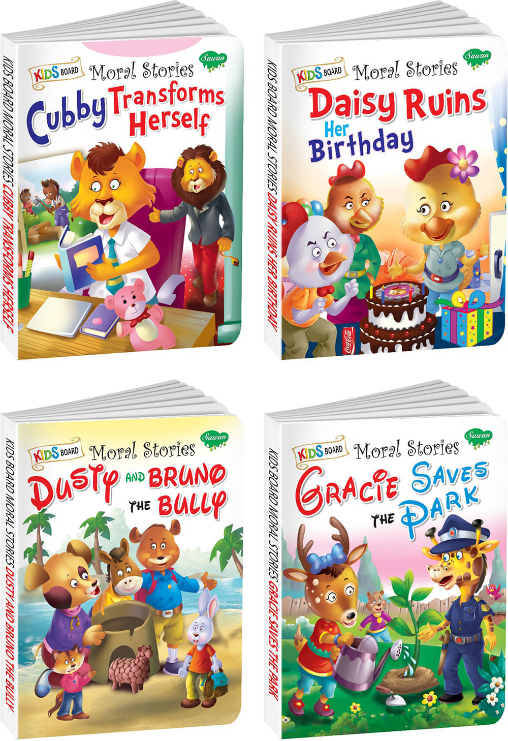 Cubby Transforms Herself, Daisy Ruins Her Birthday, Dusty And Bruno The Bully, Gracie Saves The Park | Set Of 4 Kids Board Moral Stories By Sawan (Board Book, Manoj Publications Editorial Board) Cubby Transforms Herself, Daisy Ruins Her Birthday, Dusty And Bruno The Bully, Gracie Saves The Park | Set Of 4 Kids Board Moral Stories By Sawan (Board Book, Manoj Publications Editorial Board)