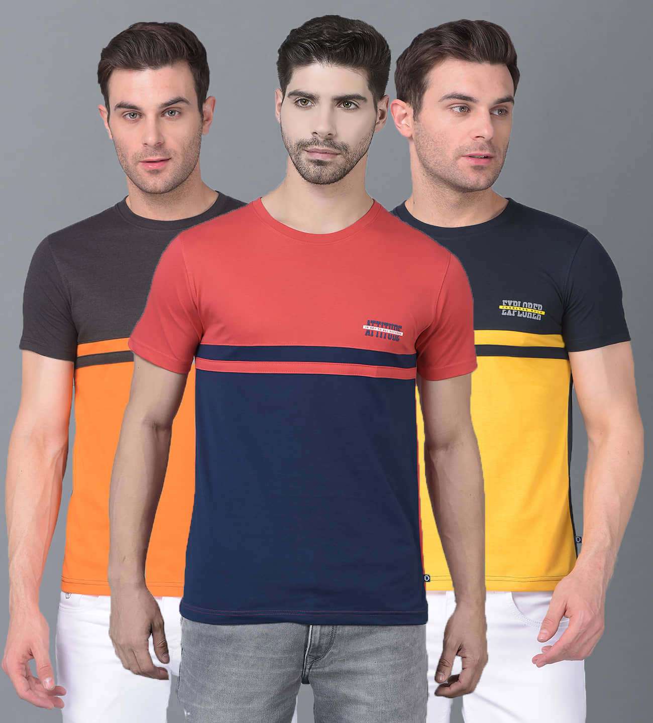 Dollar Cotton Blend Regular Fit Colorblock Half Sleeves Men's T-Shirt - Multicolor ( Pack of 3 )