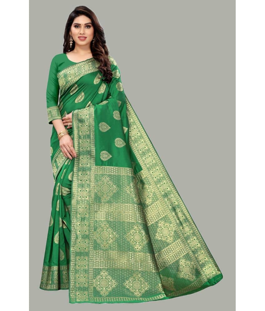 GARIYA Banarasi Silk Embellished Saree With Unstitched Blouse Piece ( Green ) - Sarees | Buy online on ZillyBuy