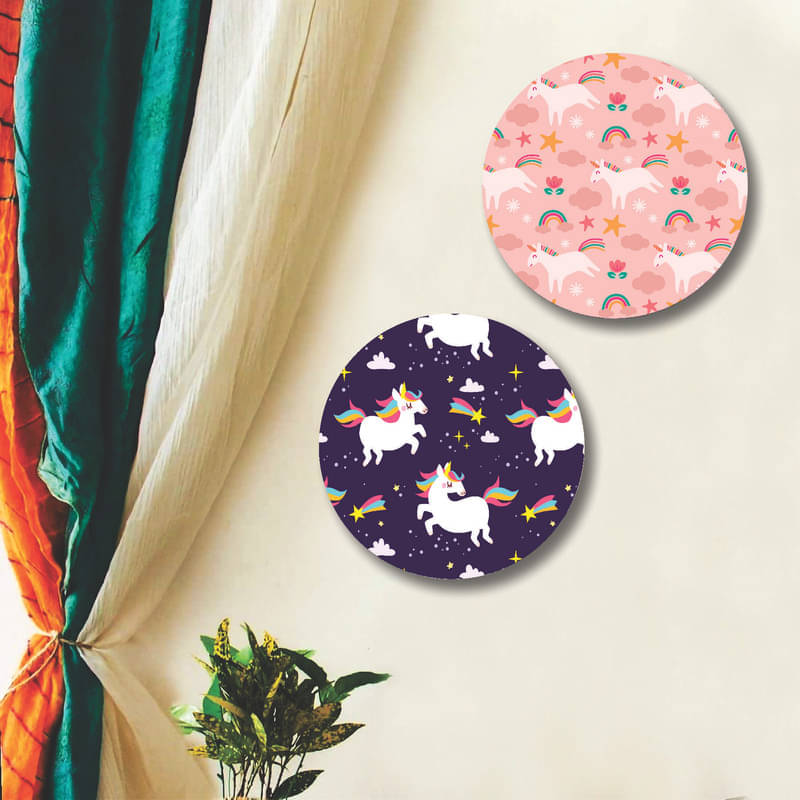     			Saf Premium Round Unicorn wall hanging MDF Painting