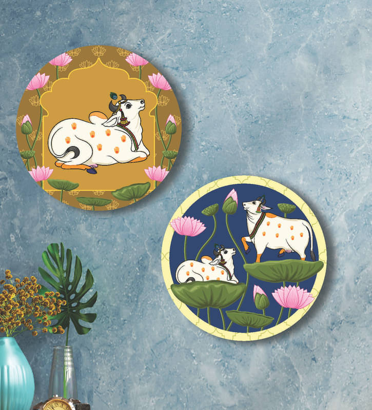 Saf Pichwai Cow wall hanging MDF Painting Saf Pichwai Cow wall hanging MDF Painting