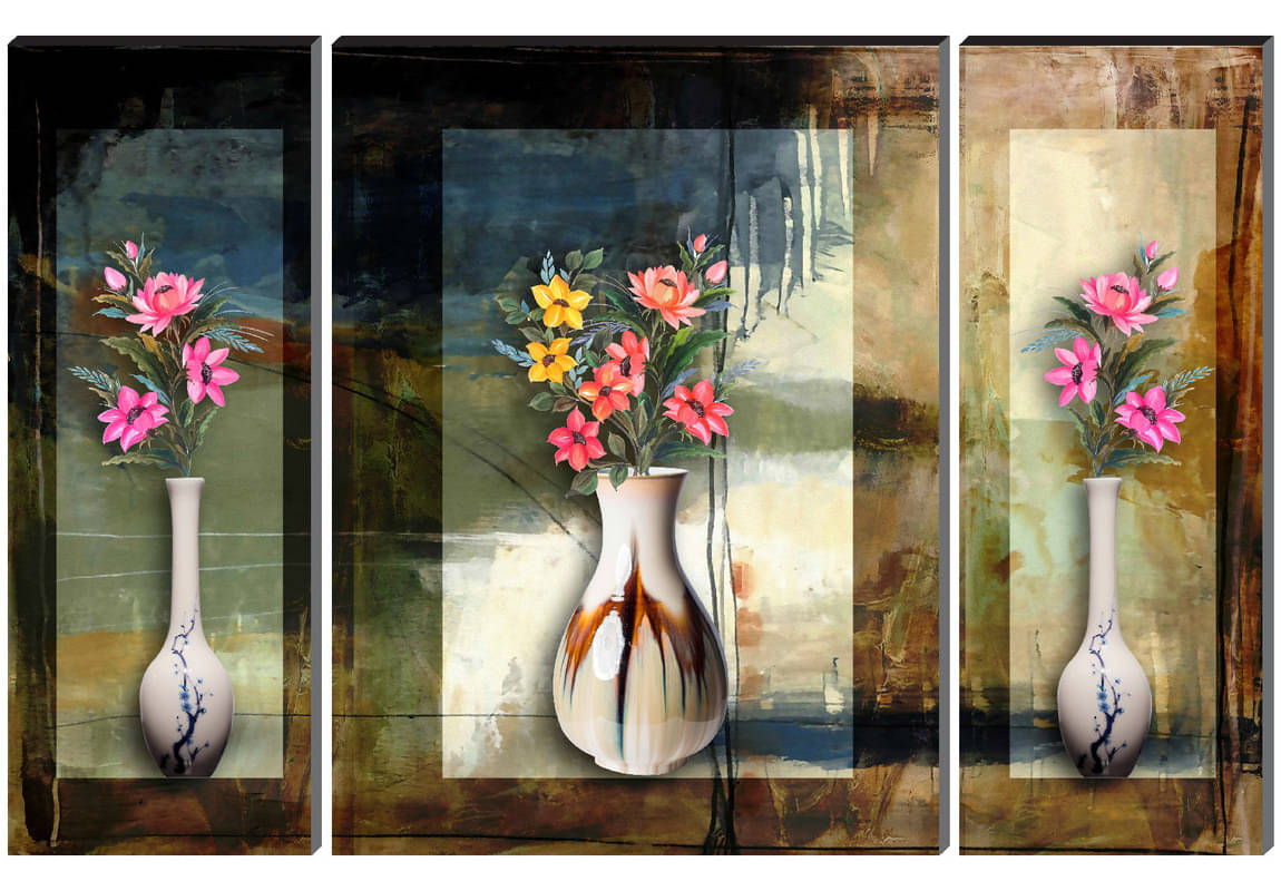     			Saf Premium flowers pot wall hanging MDF Painting