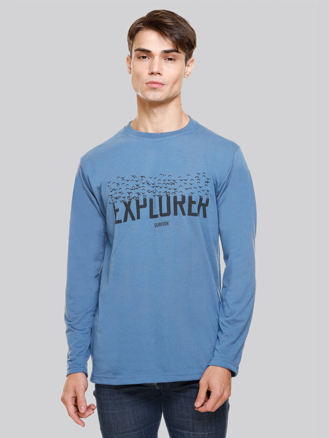 HVBK Pack of 1 Cotton Blend Regular Fit Men's T-Shirt ( Blue ) HVBK Pack of 1 Cotton Blend Regular Fit Men's T-Shirt ( Blue )