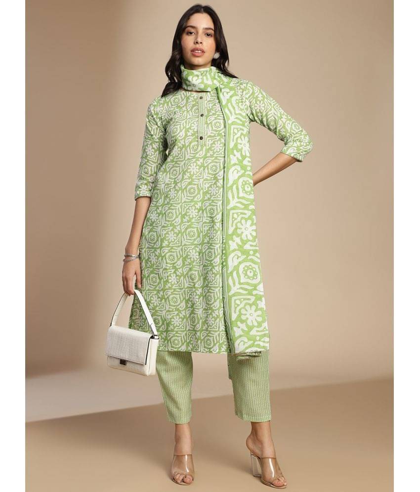 Hritika Cotton Blend Printed Kurti With Pants Women's Stitched Salwar Suit - Green ( Pack of 1 ) Hritika Cotton Blend Printed Kurti With Pants Women's Stitched Salwar Suit - Green ( Pack of 1 )