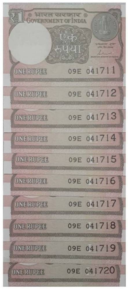 India 1 Rupee Consecutive Serial 10 Notes in Top Grade Gem UNC India 1 Rupee Consecutive Serial 10 Notes in Top Grade Gem UNC