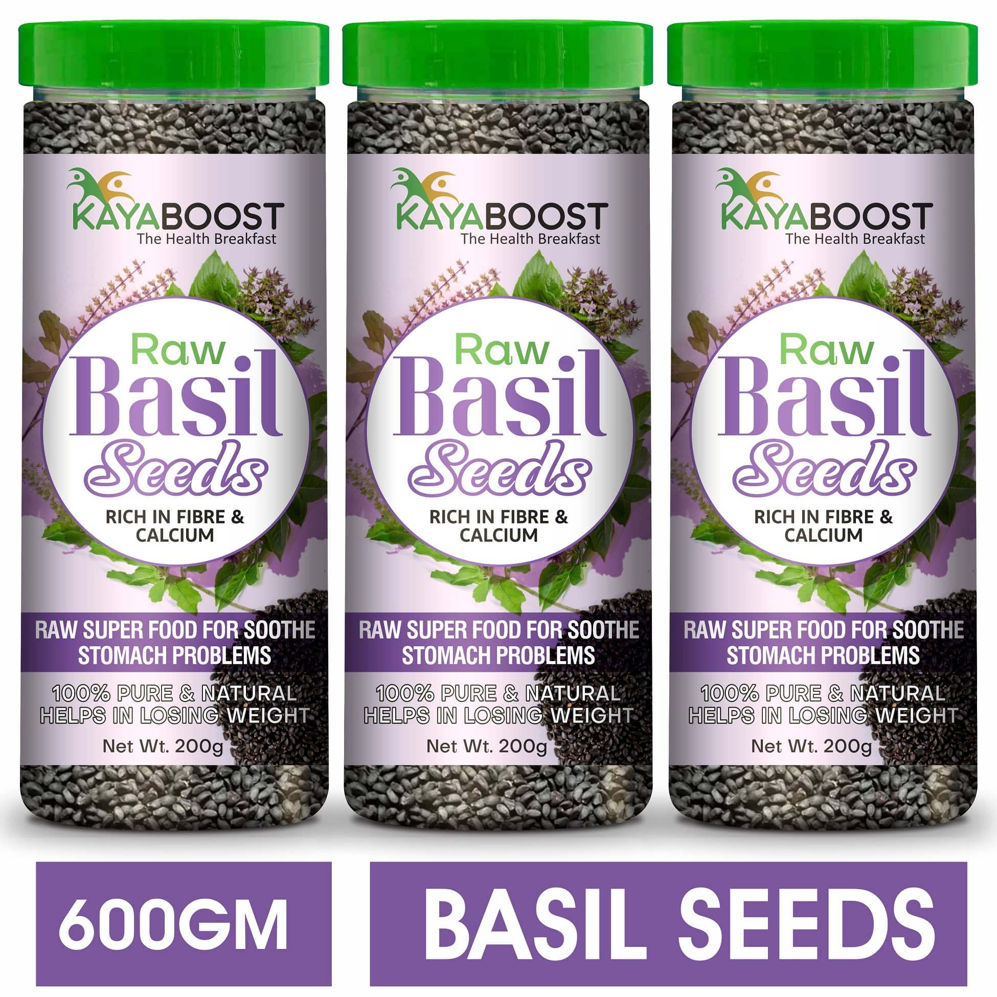 KAYABOOST Basil Seeds for Weight Loss | Sabja Seeds | Pack of 3 (600 g)