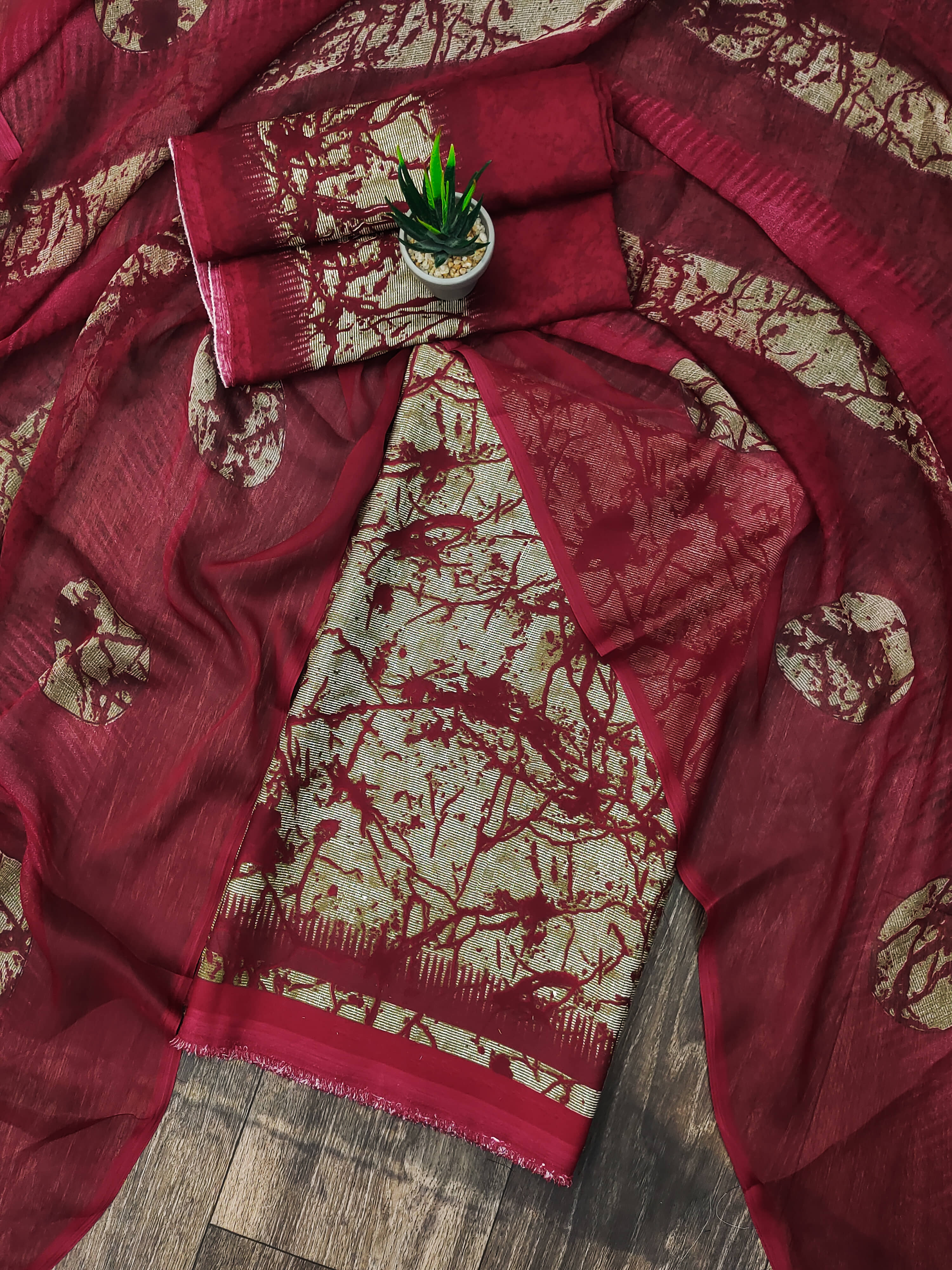 Kashvi Unstitched Crepe Dyed Dress Material - Maroon ( Pack of 1 ) - Unstitched Fabrics | Buy online on ZillyBuy