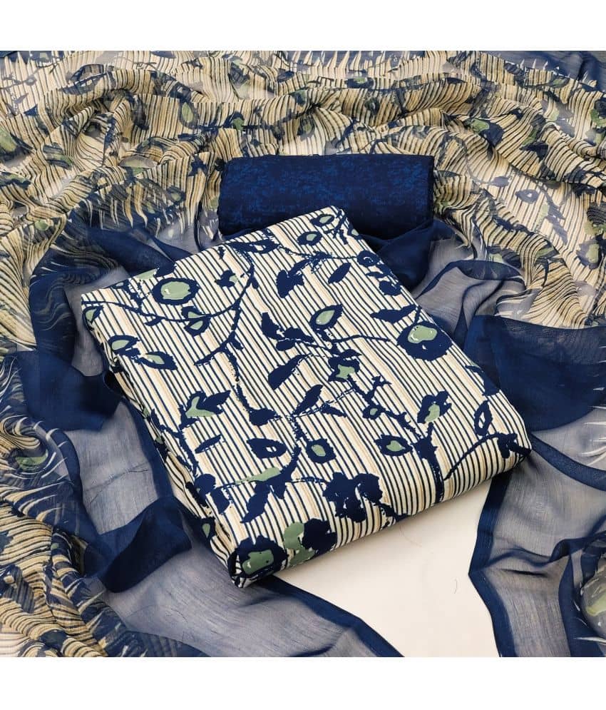 Kashvi Unstitched Crepe Printed Dress Material - Navy Blue ( Pack of 1 ) - Unstitched Fabrics | Buy online on ZillyBuy