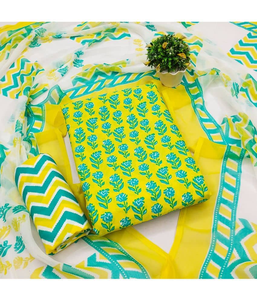 Kashvi Unstitched Crepe Printed Dress Material - Yellow ( Pack of 1 ) - Unstitched Fabrics | Buy online on ZillyBuy