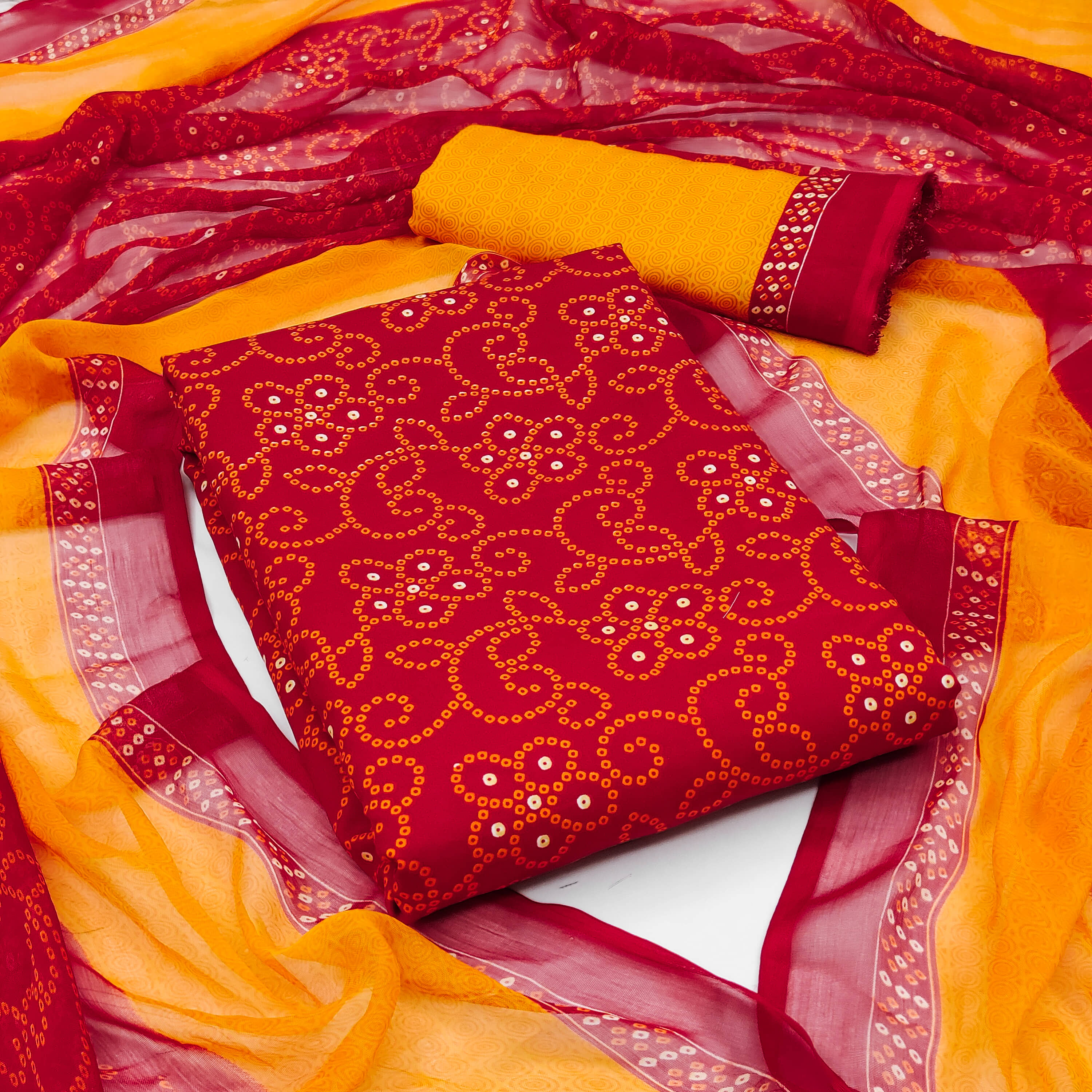 Kashvi Unstitched Crepe Printed Dress Material - Red ( Pack of 1 ) - Unstitched Fabrics | Buy online on ZillyBuy
