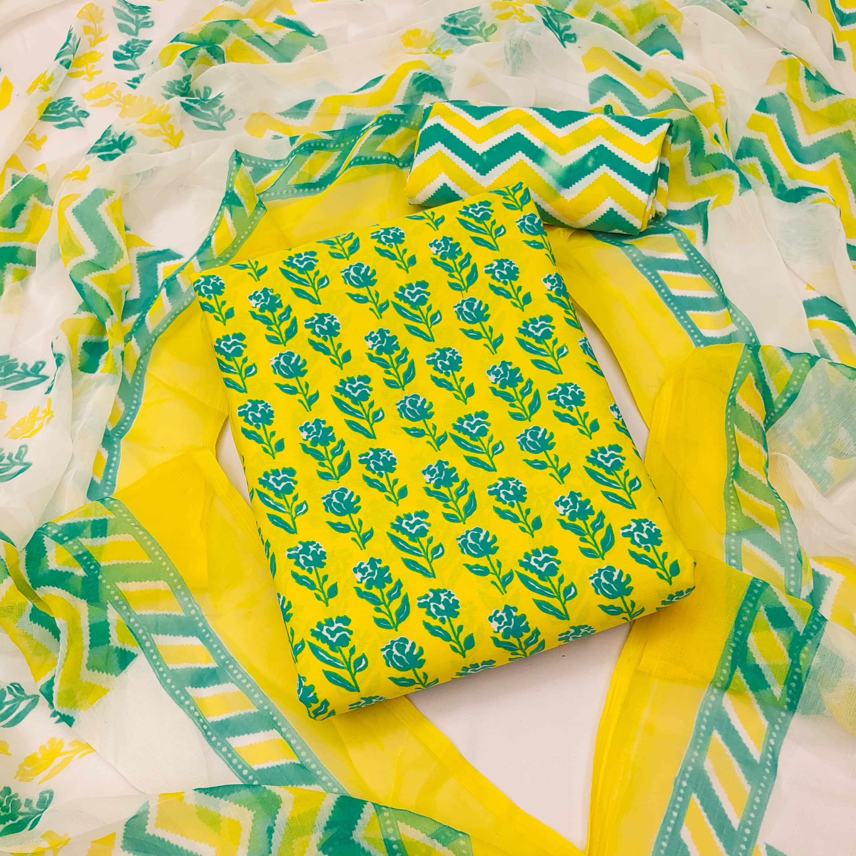 Kashvi Unstitched Crepe Printed Dress Material - Yellow ( Pack of 1 ) - Unstitched Fabrics | Buy online on ZillyBuy