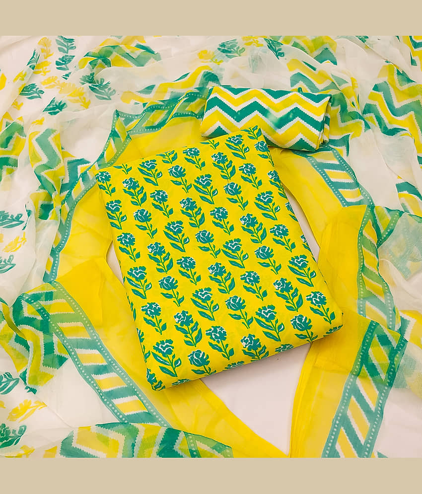 Kashvi Unstitched Crepe Printed Dress Material - Yellow ( Pack of 1 ) - Unstitched Fabrics | Buy online on ZillyBuy