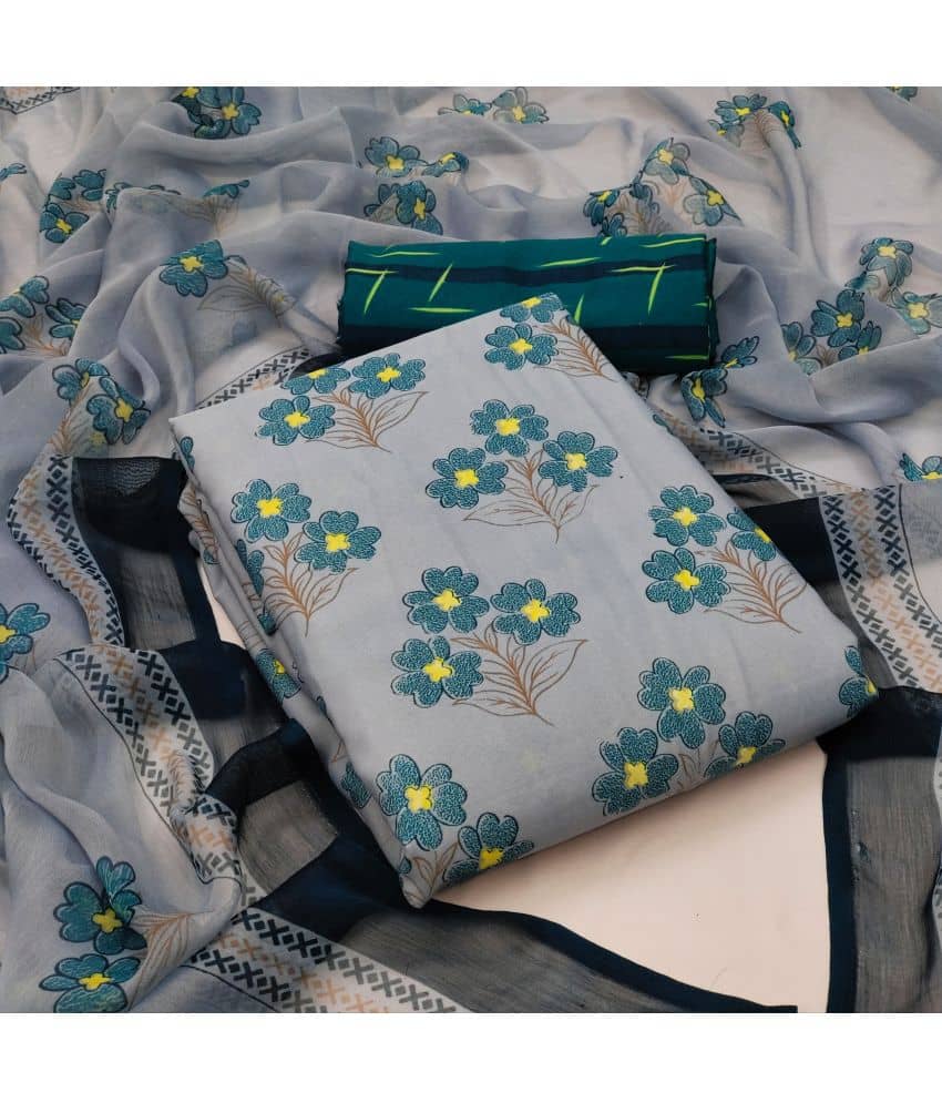 Kashvi Unstitched Crepe Printed Dress Material - Light Grey ( Pack of 1 ) - Unstitched Fabrics | Buy online on ZillyBuy