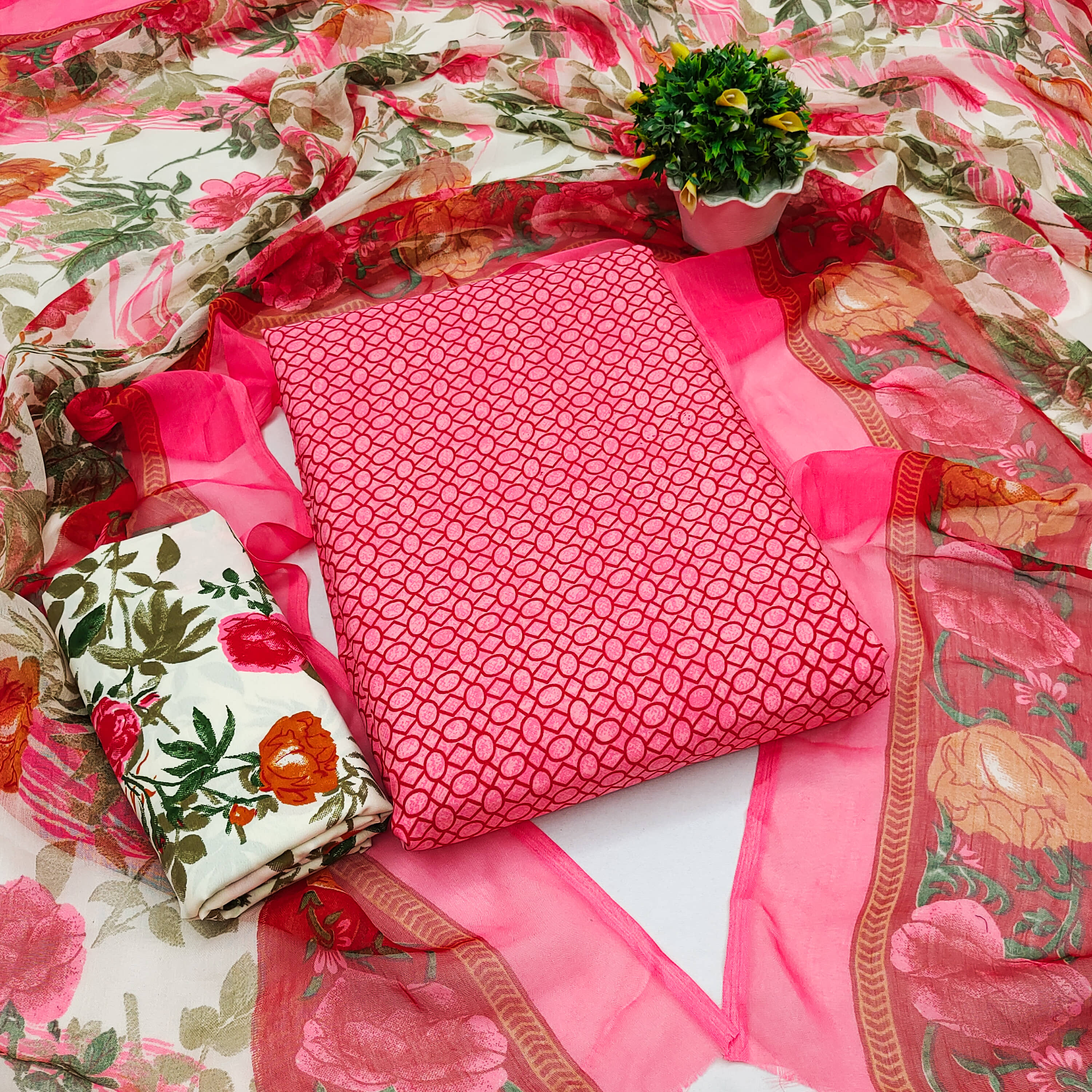 Kashvi Unstitched Crepe Printed Dress Material - Pink ( Pack of 1 ) - Unstitched Fabrics | Buy online on ZillyBuy