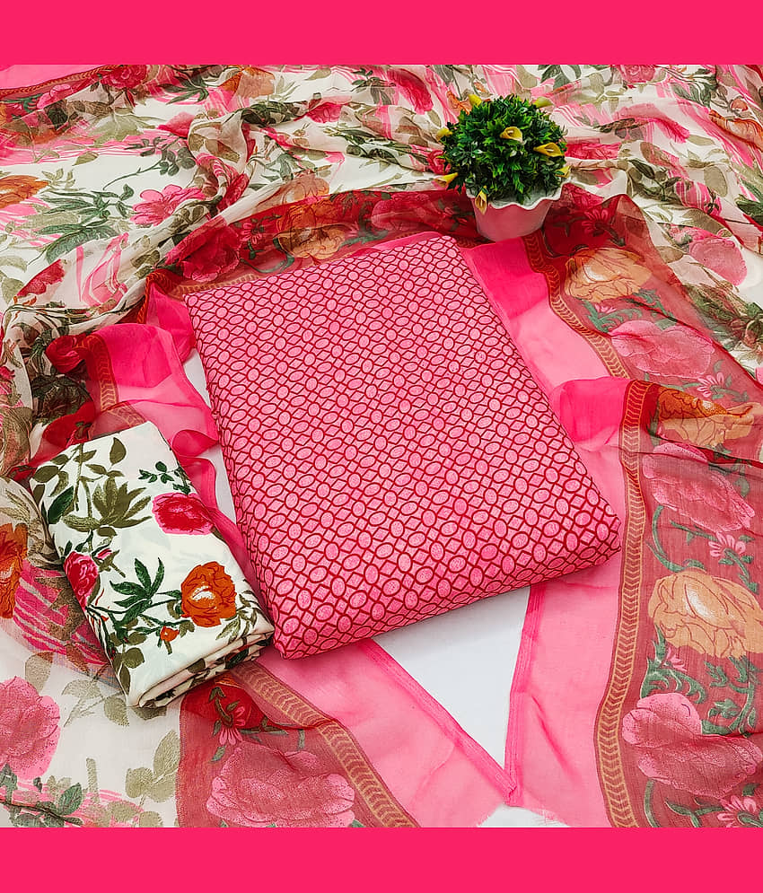 Kashvi Unstitched Crepe Printed Dress Material - Pink ( Pack of 1 ) - Unstitched Fabrics | Buy online on ZillyBuy