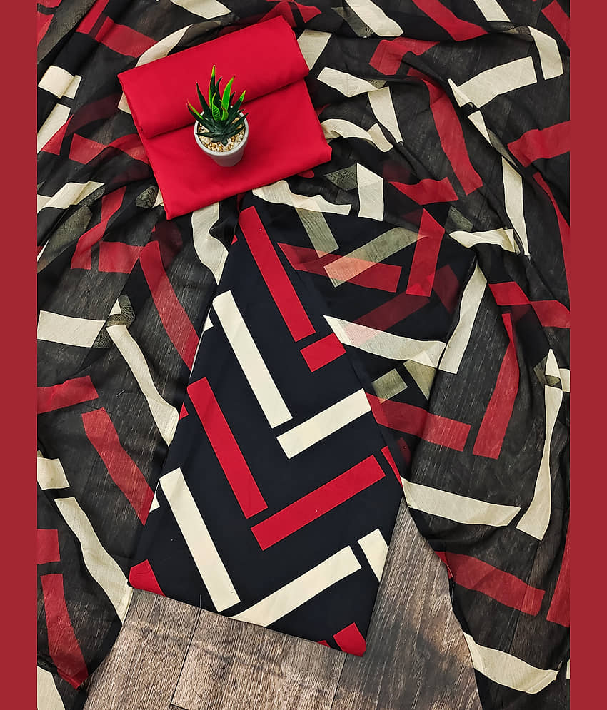 Kashvi Unstitched Crepe Printed Dress Material - Black ( Pack of 1 ) - Unstitched Fabrics | Buy online on ZillyBuy