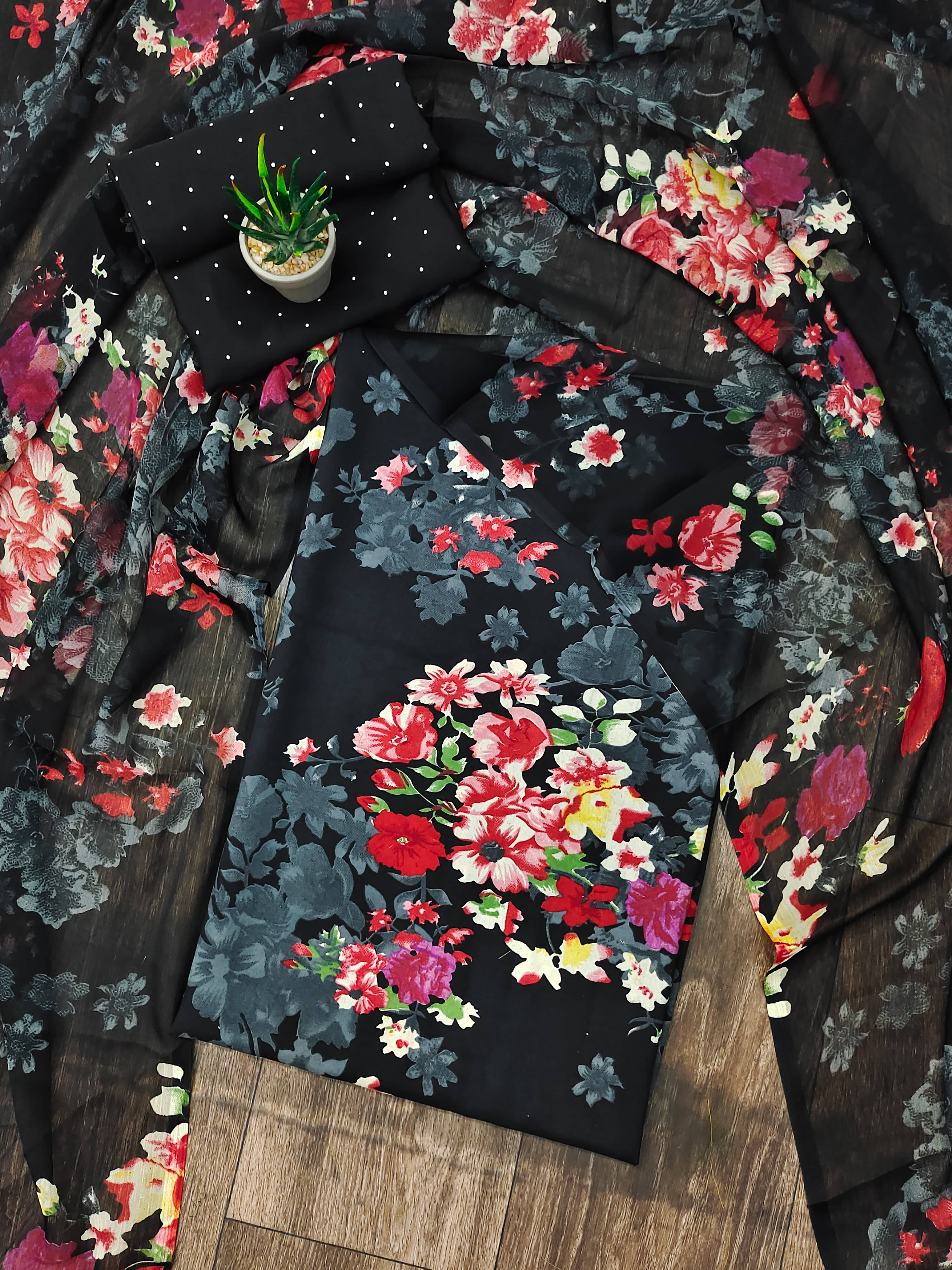 Kashvi Unstitched Crepe Printed Dress Material - Black ( Pack of 1 ) - Unstitched Fabrics | Buy online on ZillyBuy