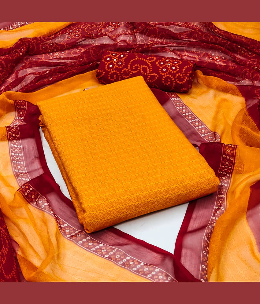 Kashvi Unstitched Crepe Self Design Dress Material - Yellow ( Pack of 1 ) - Unstitched Fabrics | Buy online on ZillyBuy