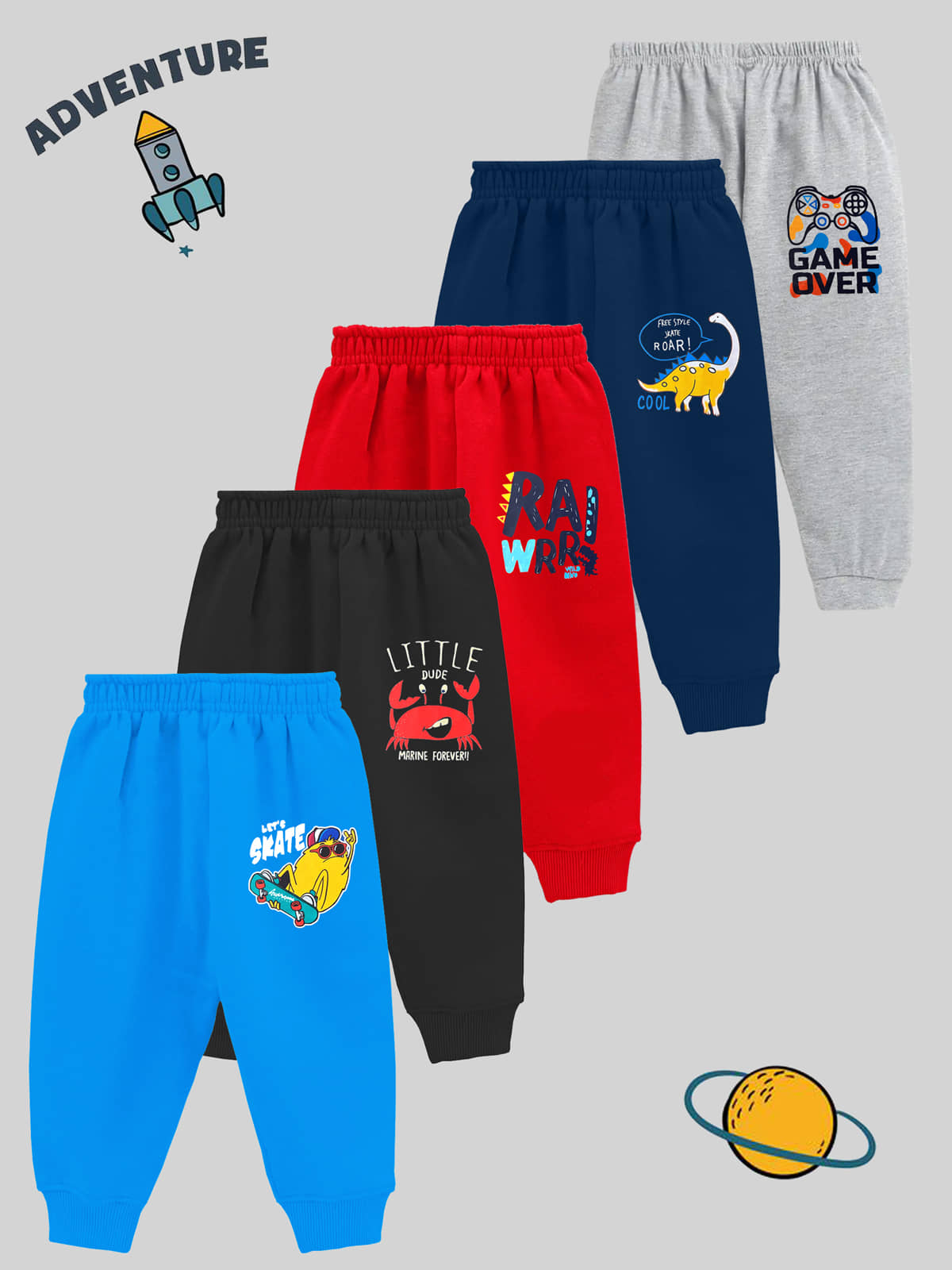Kuchipoo Pack of 5 Baby Boys Cotton Blend Trackpant ( Multicolor 3 ) - Track Pants | Buy online on ZillyBuy