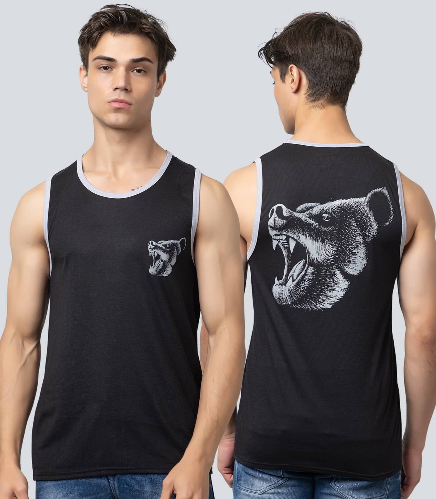     			Looks United Pack of 1 Cotton Gym Vest For Men ( Black )