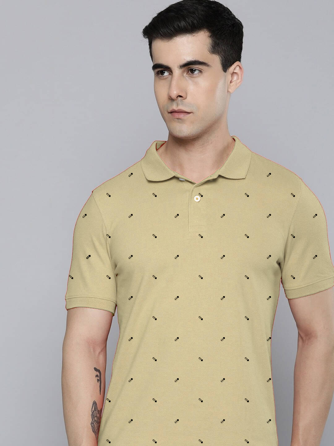 Merriment Pack of 1 Cotton Blend Regular Fit Printed Half Sleeves Men's Polo T Shirt ( Beige ) Merriment Pack of 1 Cotton Blend Regular Fit Printed Half Sleeves Men's Polo T Shirt ( Beige )