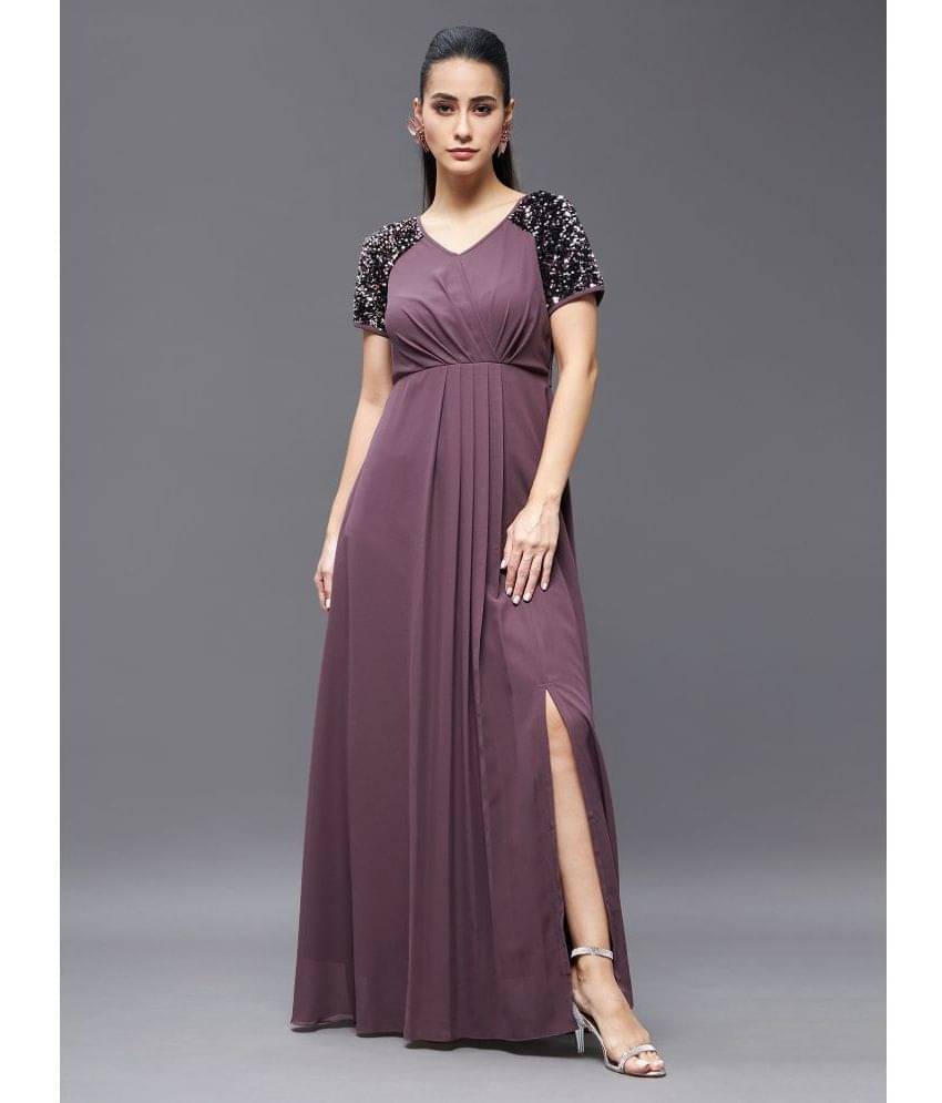 Miss Chase Women Polyester Embellished Side Slit Dress ( Mauve ) Miss Chase Women Polyester Embellished Side Slit Dress ( Mauve )