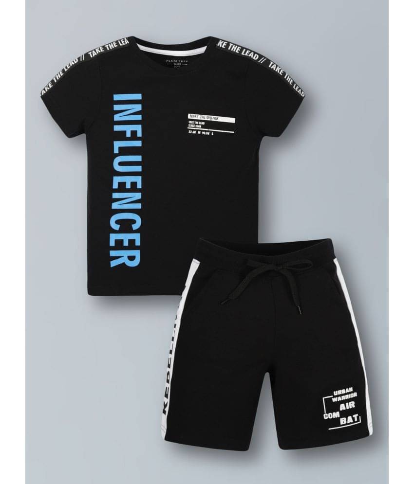     			PLUM TREE Pack of 1 Boys Cotton T-Shirt & Shorts Set ( Black )