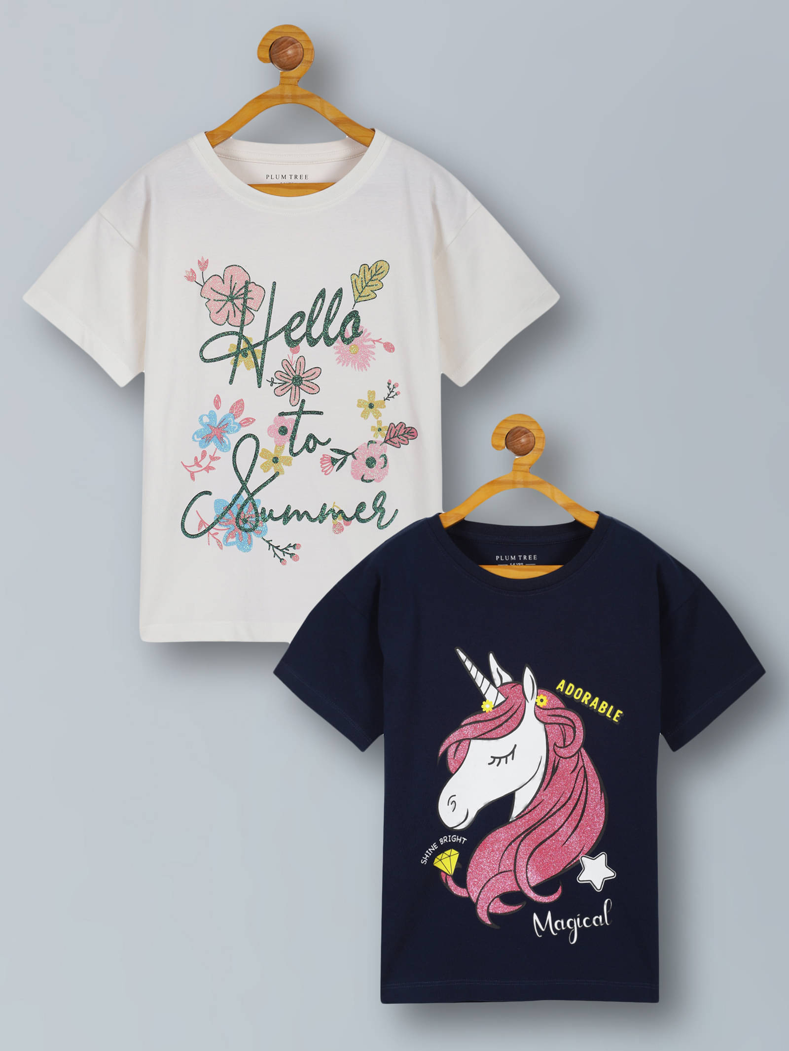     			PLUM TREE Pack of 2 Girls 100% Cotton T-Shirt ( Blue )