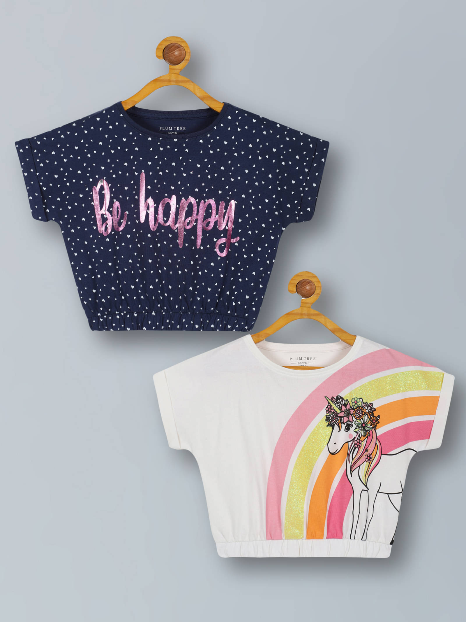     			PLUM TREE Pack of 2 Girls 100% Cotton Top ( Blue )