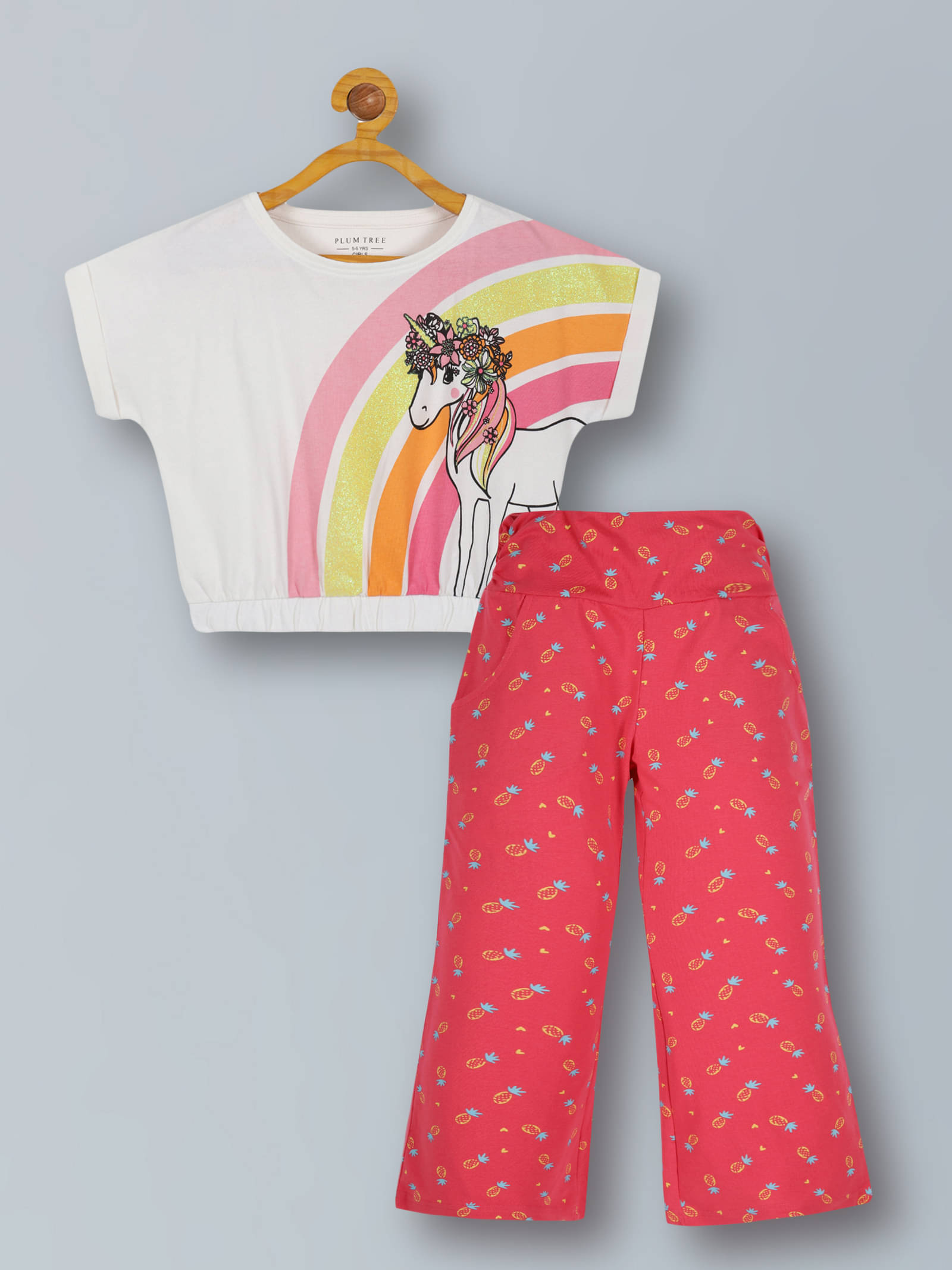     			PLUM TREE Pack of 2 Girls Cotton Top With Palazzo ( Off White )