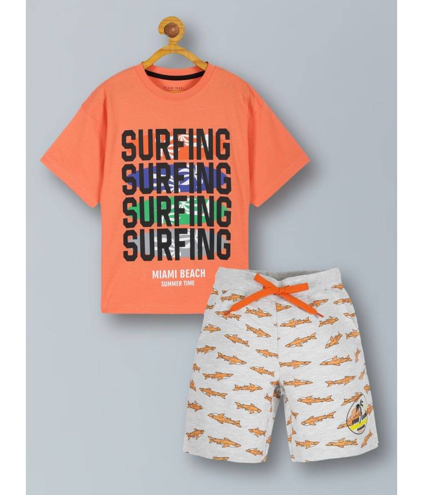     			PLUM TREE Pack of 1 Boys Cotton T-Shirt & Shorts Set ( Orange )