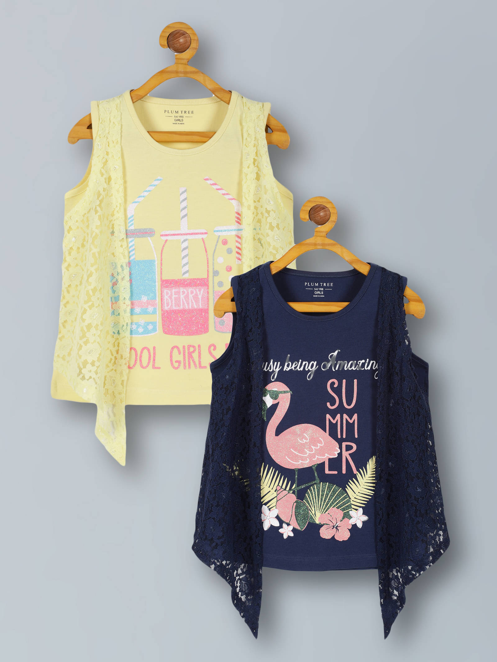     			PLUM TREE Pack of 2 Girls 100% Cotton Top ( Yellow )