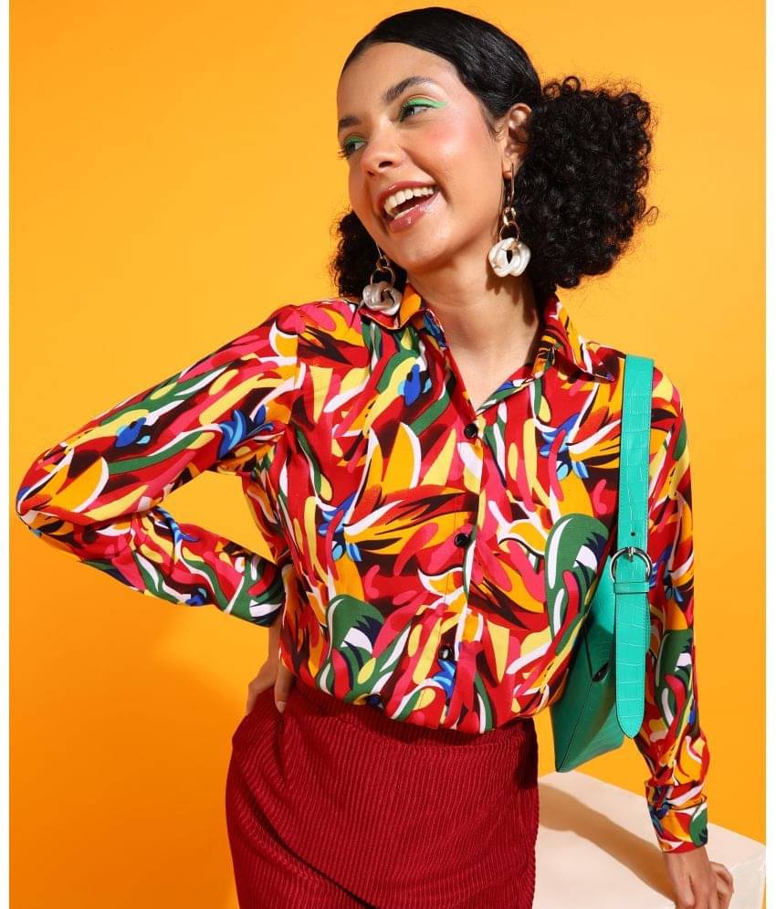 POPWINGS Women Printed Polyester Shirt ( Red ) POPWINGS Women Printed Polyester Shirt ( Red )